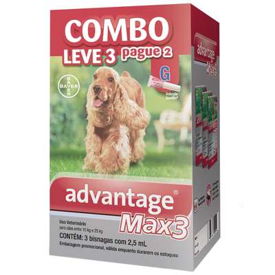 Antipulgas e Carrapatos Bayer Advantage MAX3 Combo para Cães de 10 Kg a 25 Kg