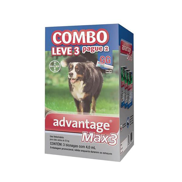 Antipulgas e Carrapatos Bayer Advantage MAX3 para Cães Acima de 25 Kg Combo