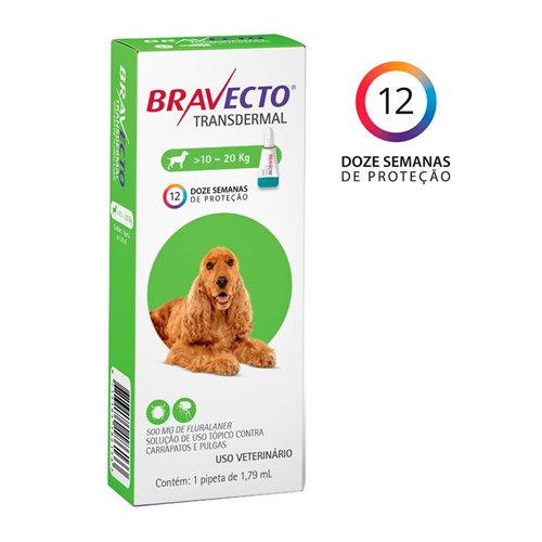 Antipulgas e Carrapatos Bravecto Transdermal MSD para Cães 10 a 20kg