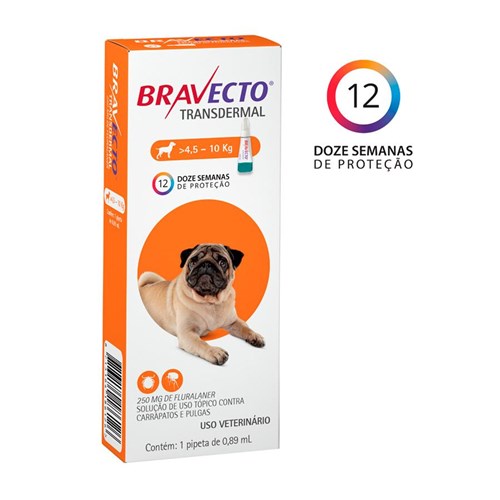 Antipulgas e Carrapatos Bravecto Transdermal MSD para Cães 4,5 a 10kg