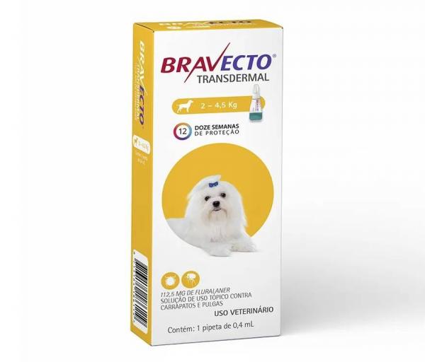Antipulgas e Carrapatos Bravecto Transdermal MSD para Cães 2 a 4,5kg