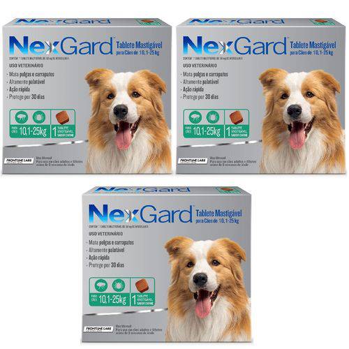 Antipulgas e Carrapatos Cães Nexgard G - 10 a 25Kg - 1 Tablete Mastigável - Combo com 03 Unidades