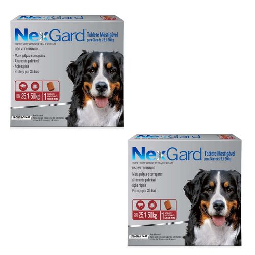 Antipulgas e Carrapatos Cães Nexgard Gg - 25 a 50Kg - 1 Tablete Mastigável - Combo com 2 Unidades