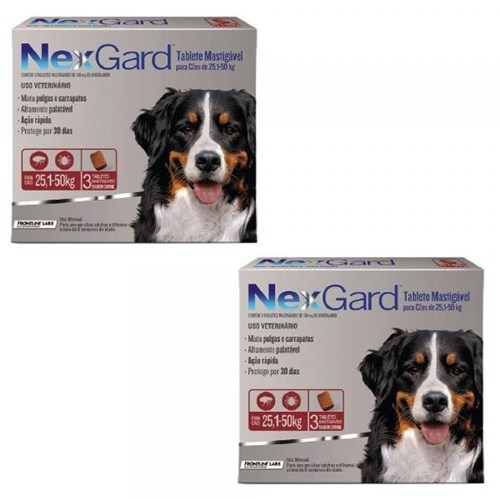 Antipulgas e Carrapatos Cães Nexgard Gg - 25 a 50Kg - 3 Tabletes Mastigáveis - Combo com 2 Unidades