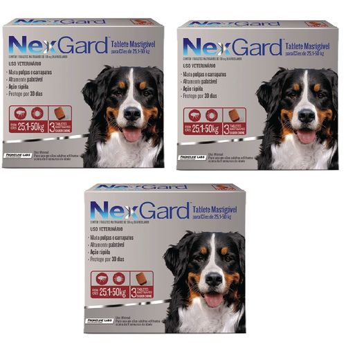 Antipulgas e Carrapatos Cães Nexgard Gg - 25 a 50Kg - 3 Tabletes Mastigáveis - Combo com 3 Unidades