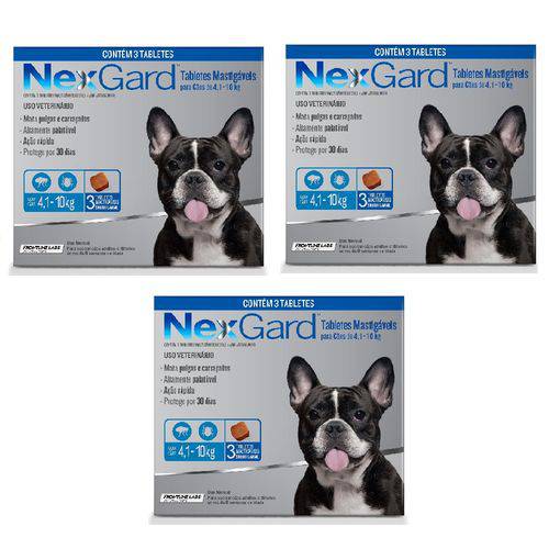 Antipulgas e Carrapatos Cães Nexgard M - 4 a 10Kg - 3 Tabletes Mastigáveis - Combo com 3 Unidades
