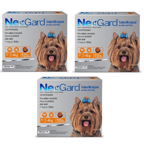 Antipulgas e Carrapatos Cães Nexgard P - 2 a 4Kg - 1 Tablete Mastigável - Combo com 3 Unidades