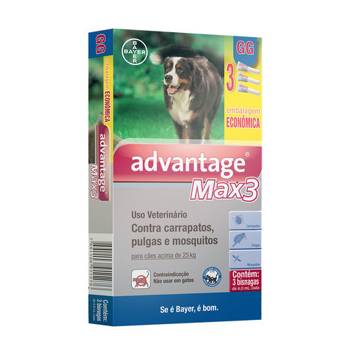 Antipulgas e Carrapatos Combo Advantage Max3 para Cães Acima de 25kg 4,0ml
