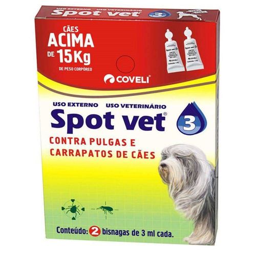 Tudo sobre 'Antipulgas e Carrapatos Coveli Spot Vet 3 para Cães Acima de 15kg 3ml 2 Bisnagas'