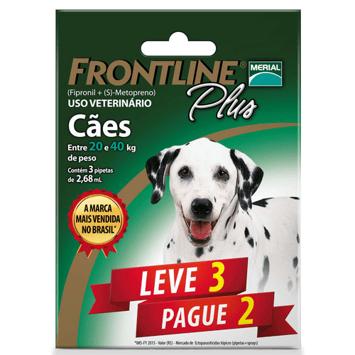 Antipulgas e Carrapatos Merial Frontline Plus Leve 3 Pague 2 para Cães de 20 a 40kg