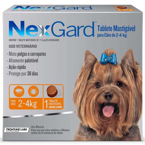 Antipulgas e Carrapatos Merial Nexgard 11,3 Mg para Cães de 2 a 4 Kg