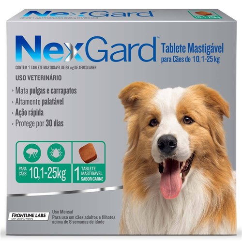 Antipulgas e Carrapatos Merial Nexgard 68 Mg para Cães de 10,1 a 25 Kg