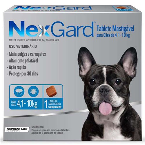 Antipulgas e Carrapatos Merial Nexgard 28,3 Mg para Cães de 4,1 a 10 Kg - 3 Tabletes