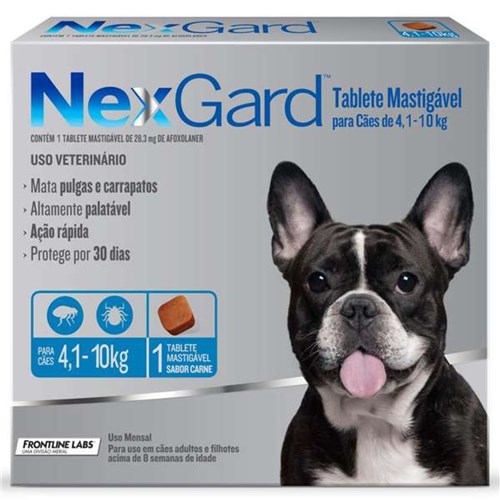 Antipulgas e Carrapatos Merial Nexgard 28,3 Mg para Cães de 4,1 a 10 Kg
