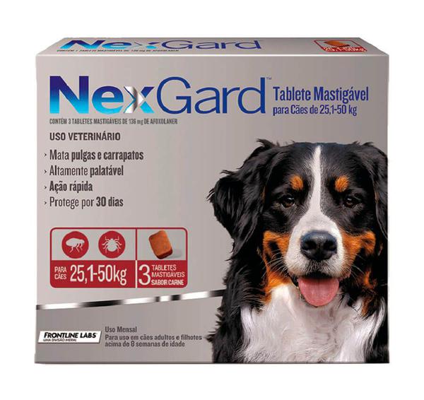 Antipulgas e Carrapatos Merial Nexgard para Cães de 25,1 a 50Kg com 3 Tabletes