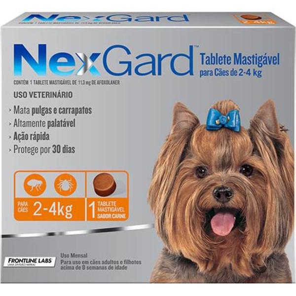 Antipulgas e Carrapatos Nexgard 11,3 Mg para Cães de 2 a 4 Kg com 1 Tablete - Merial