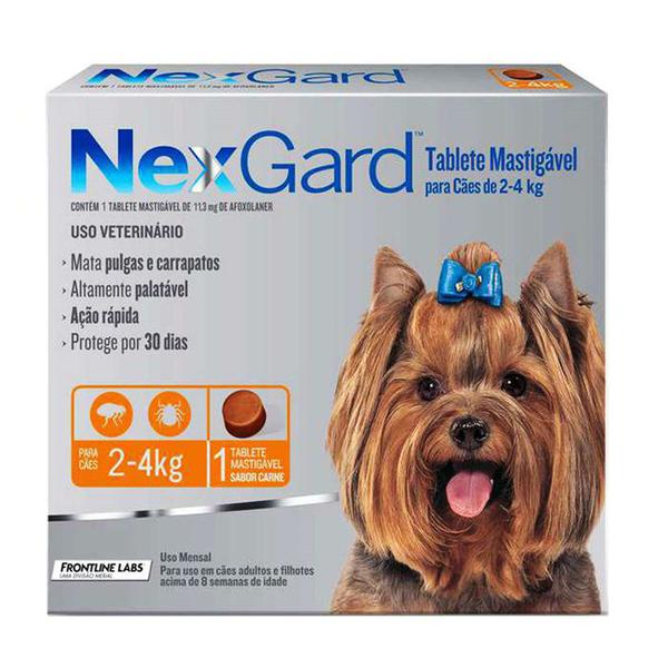 Antipulgas e Carrapatos NexGard 11,3mg para Cães de 2 a 4kg - 1 Comprimidos