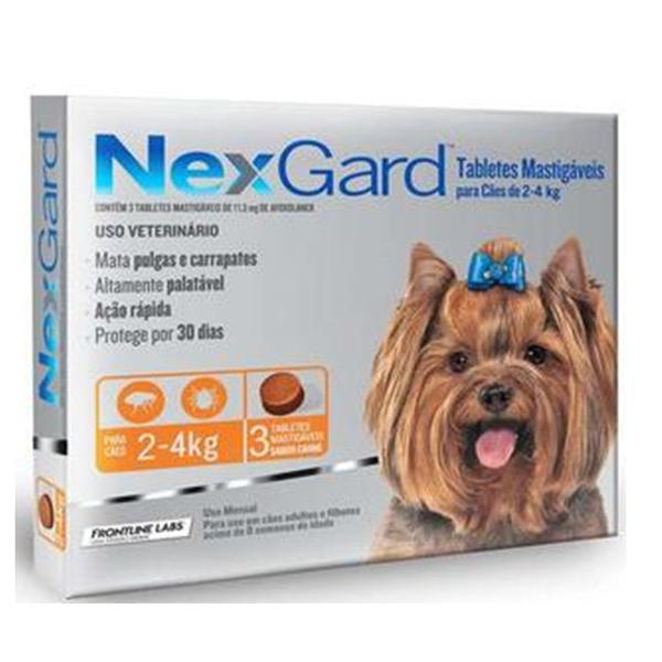 Antipulgas e Carrapatos NexGard 11,3mg para Cães de 2 a 4kg - 3 Comprimidos