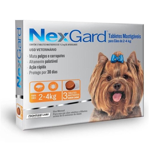 Antipulgas E Carrapatos Nexgard 11,3mg Para Cães De 2 A 4kg 3 Tabletes - Merial