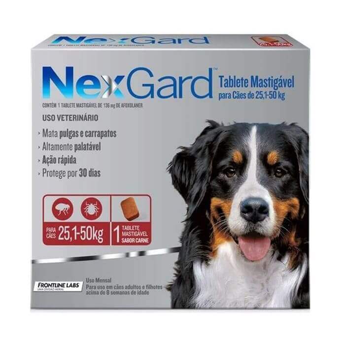 Antipulgas e Carrapatos NexGard 136mg para Cães de 25,1 a 50kg - 1 Comprimido