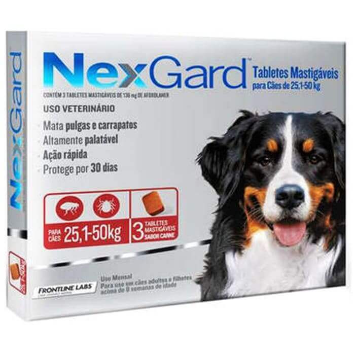 Antipulgas e Carrapatos NexGard 136mg para Cães de 25,1 a 50kg - 3 Comprimidos