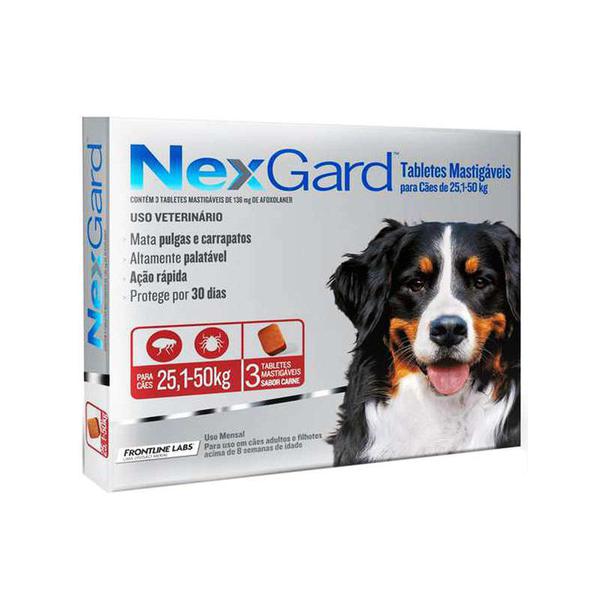 Antipulgas e Carrapatos Nexgard 136mg para Cães de 25,1 a 50kg (3 Tabletes) - Merial