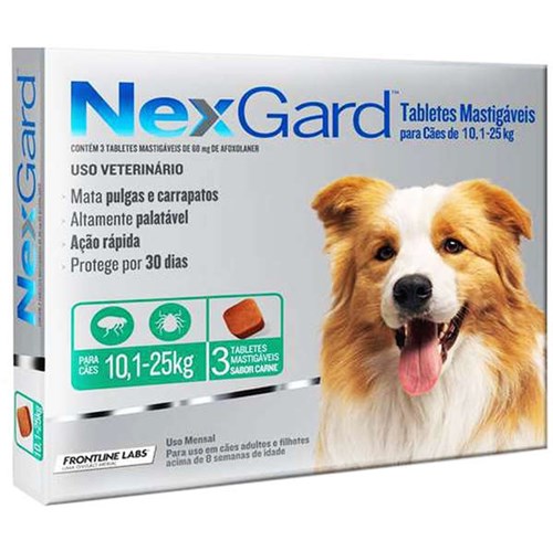 Antipulgas e Carrapatos Nexgard 68 Mg para Cães de 10,1 à 25 Kg com 03 Tabletes