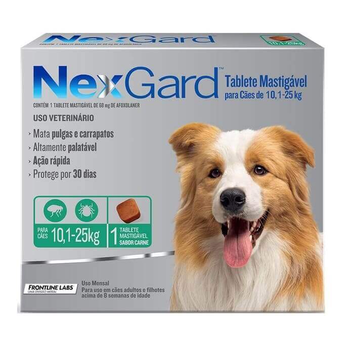 Antipulgas e Carrapatos NexGard 68mg para Cães de 10,1 a 25kg - 1 Comprimido