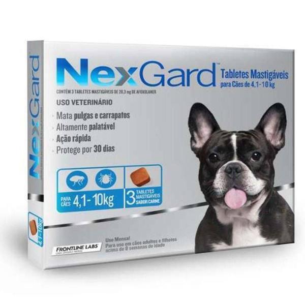 Antipulgas e Carrapatos Nexgard 28,3 Mg para Cães de 4,1 a 10 Kg com 03 Tabletes - Merial
