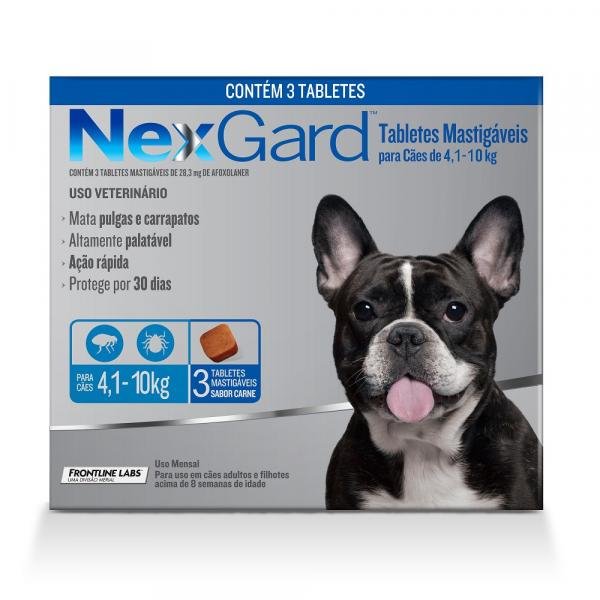 Antipulgas e Carrapatos Nexgard 28,3mg para Cães de 4,1 a 10kg 3 Tabletes Merial