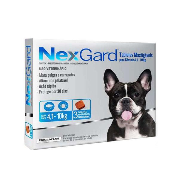 Antipulgas e Carrapatos Nexgard 28,3mg para Cães de 4,1 a 10kg (3 Tabletes) - Merial