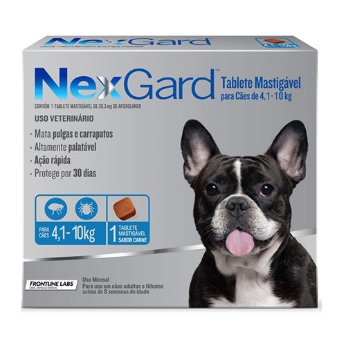 Antipulgas e Carrapatos NexGard 28,3mg para Cães de 4 a 10kg - 1 Comprimido