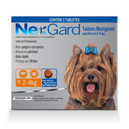 Antipulgas e Carrapatos Nexgard Merial para Cães de 04 a 10kg - 3 Tabletes