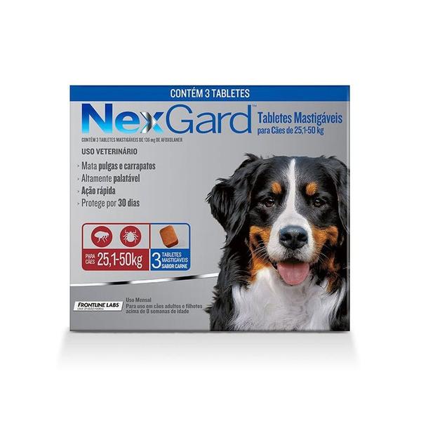 Antipulgas e Carrapatos Nexgard Merial para Cães de 25,1 a 50kg 3 Tabletes