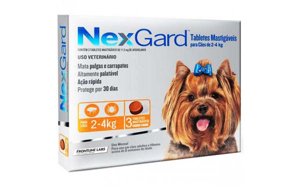 Antipulgas e Carrapatos Nexgard Merial para Cães de 2 a 4kg - 3 Tabletes