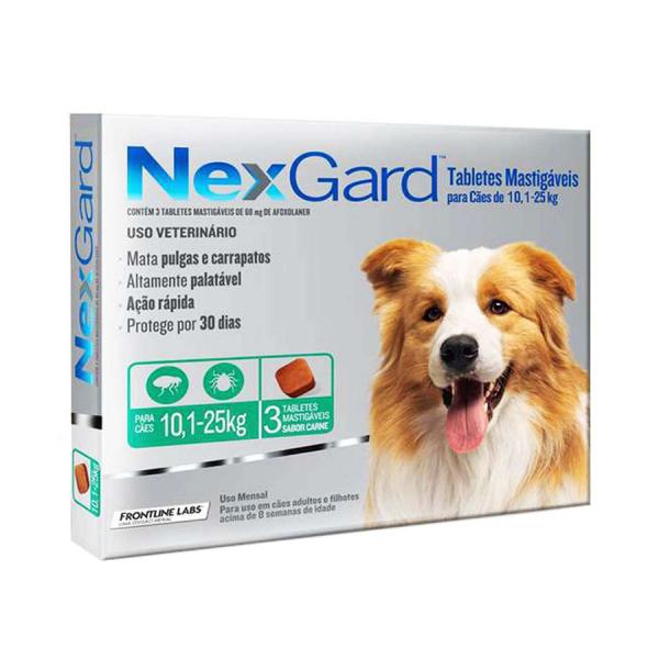 Antipulgas e Carrapatos Nexgard para Cães de 10,1 a 25 Kg com 03 Tabletes - Merial-nexgard