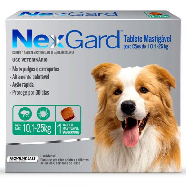 Antipulgas e Carrapatos NexGard para Cães de 10,1 a 25 Kg com 1 Comprimido