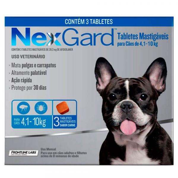 Antipulgas e Carrapatos NexGard para Cães de 4,1 a 10 Kg com 3 Comprimidos