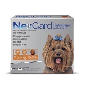 Antipulgas e Carrapatos NexGard para Cães de 2 a 4 Kg - 3 Tabletes