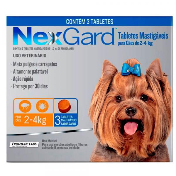 Antipulgas e Carrapatos NexGard para Cães de 2 a 4 Kg com 3 Comprimidos