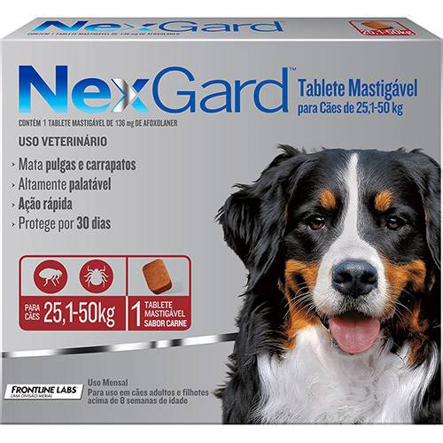 Antipulgas e Carrapatos para Cães Nexgard GG de 25,1 a 50kg Tablete Mastigável - Merial