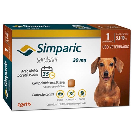 Antipulgas e Carrapatos para Cães Simparic de 5,1 a 10Kg - Zoetis