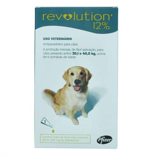 Antipulgas e Carrapatos Zoetis Revolution 12% para Cães de 20 a 40 Kg - 1 Ampola de 0,5 Ml