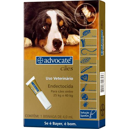 Antipulgas para Cães Advocate Todas as Raças de 25kg a 40kg com Aplicador - Bayer