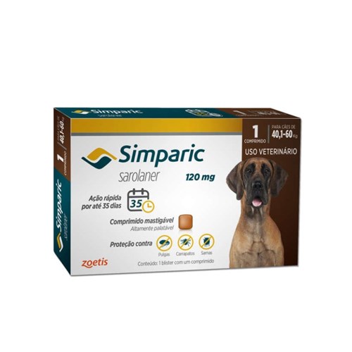 Antipulgas Simparic 120 Mg para Cães 40,1 a 60 Kg - Zoetis