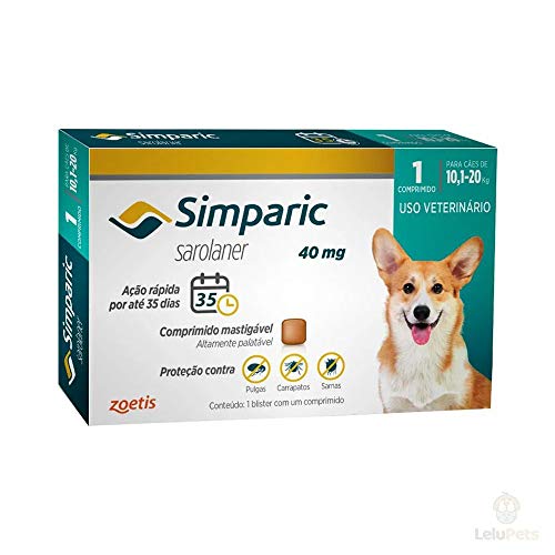 Antipulgas Simparic 40 Mg para Cães 10,1 a 20 Kg - Zoetis - 1 Unidade