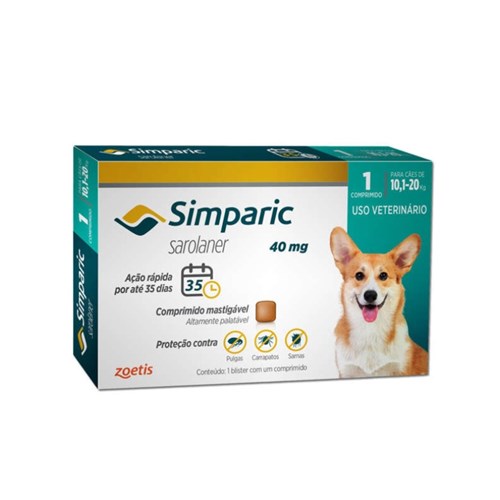 Antipulgas Simparic 40 Mg para Cães 10,1 a 20 Kg - Zoetis