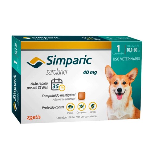 Antipulgas Simparic 40 Mg para Cães de 10,1 a 20kg Zoetis - 1 Comprimido