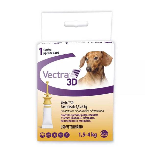 Antipulgas Vectra 3D 0,8ml 1,5 a 4kg Cães Ceva