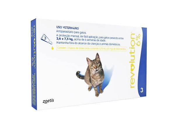 Antipulgas Zoetis Revolution 6% para Gatos de 2,6 a 7,5 Kg com 3 Pipetas